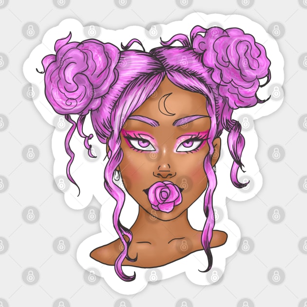 Cute black girl with pink hair art Sticker by MiaArt365